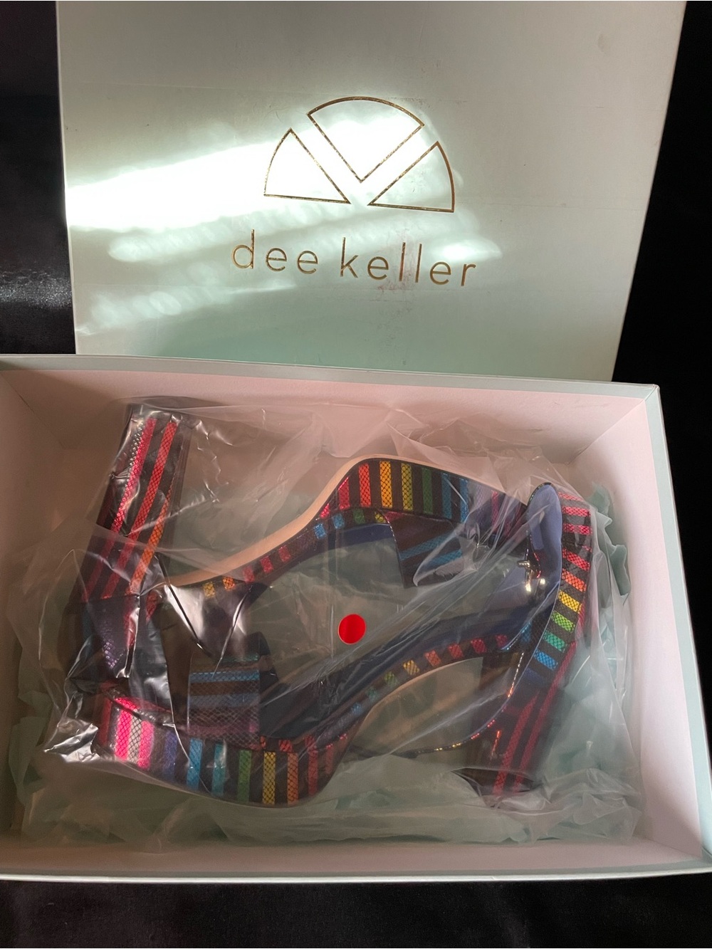 Italian brand new Dee Keller Striped Rainbow Platform Sandals